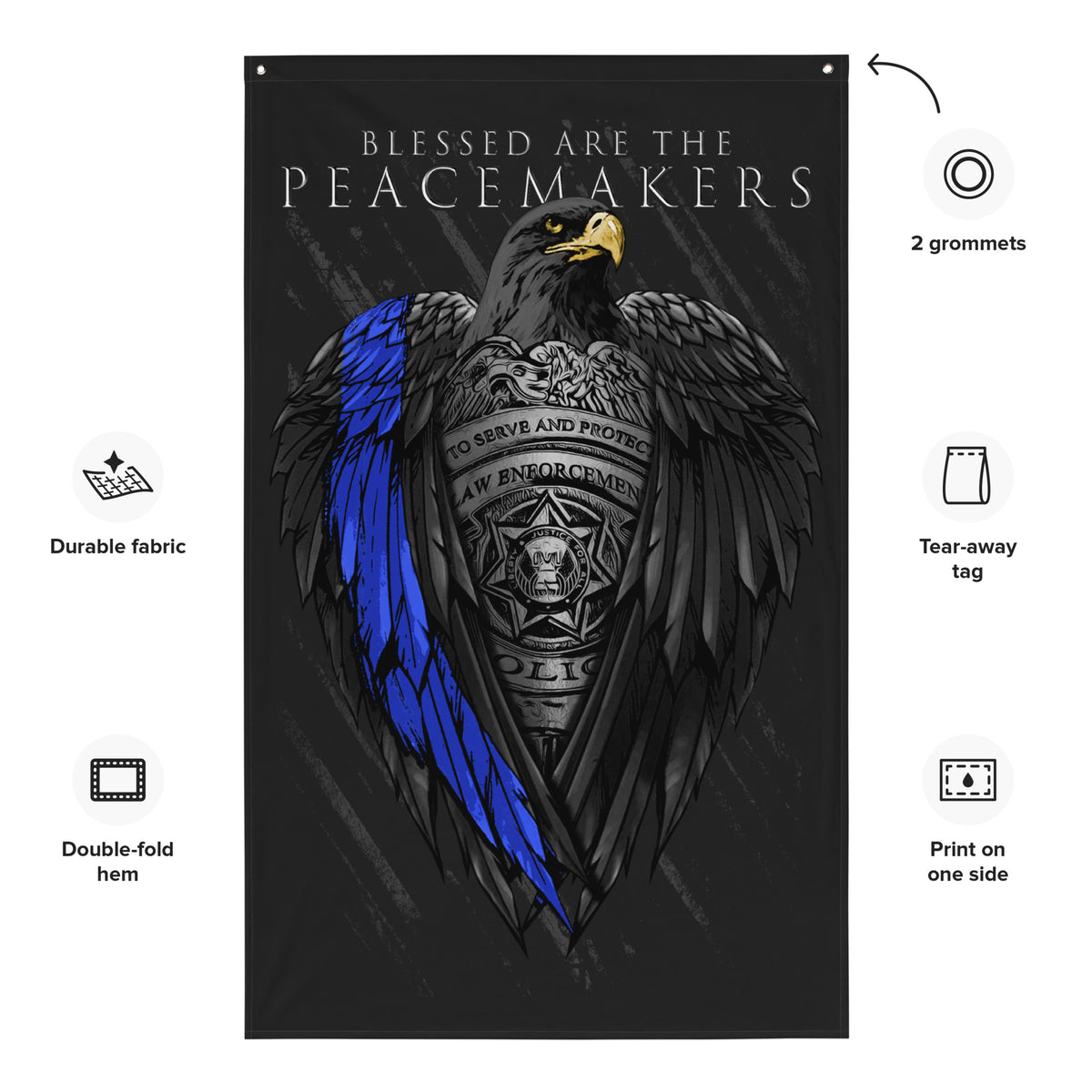 Peacemakers Black Eagle Wall Flag