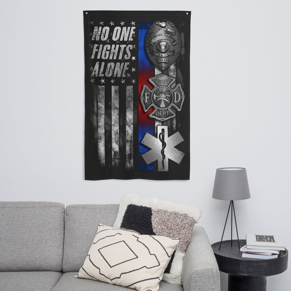 Police Fire EMS: No One Fights Alone Wall Flag