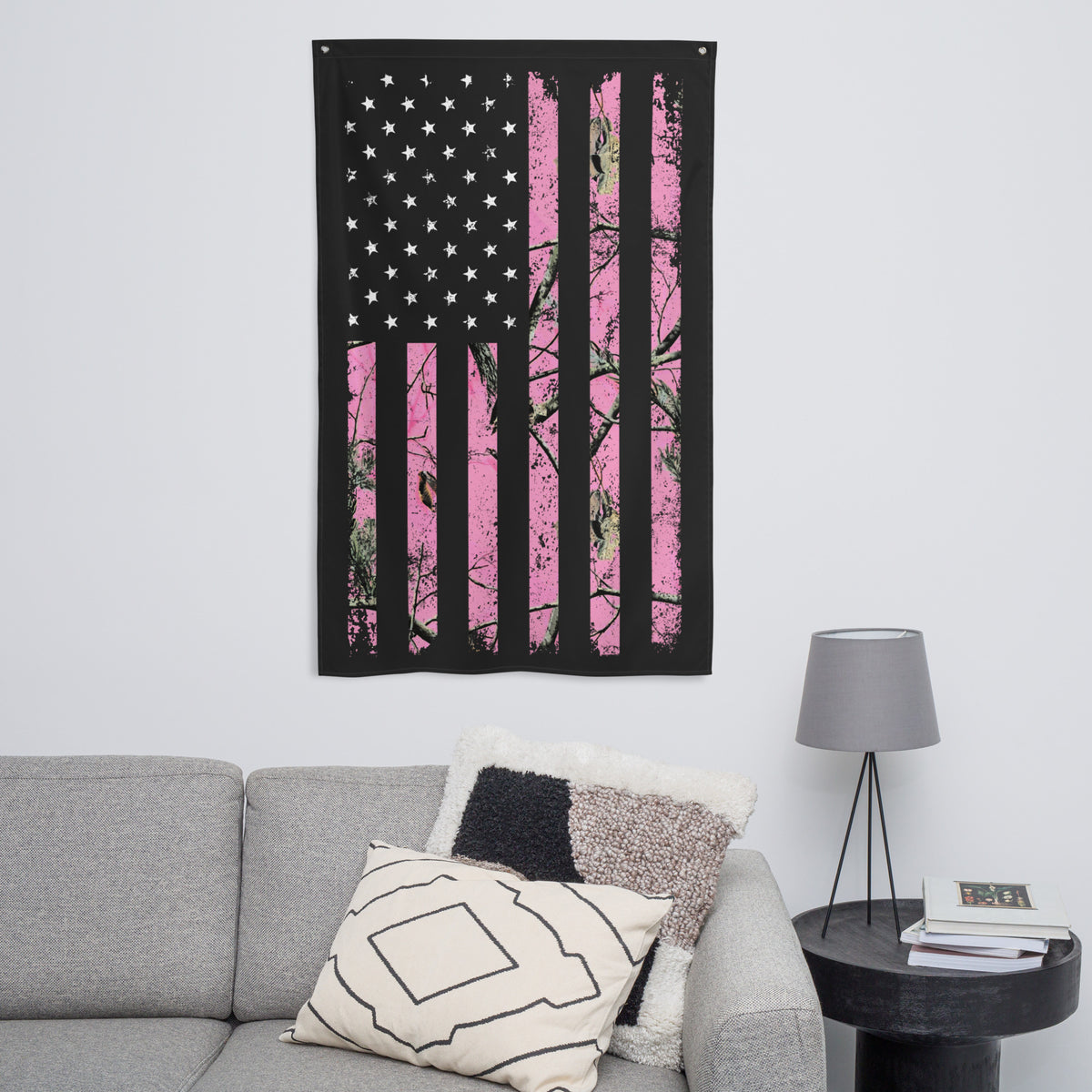 American Flag Pink Hunting Camo Wall Flag
