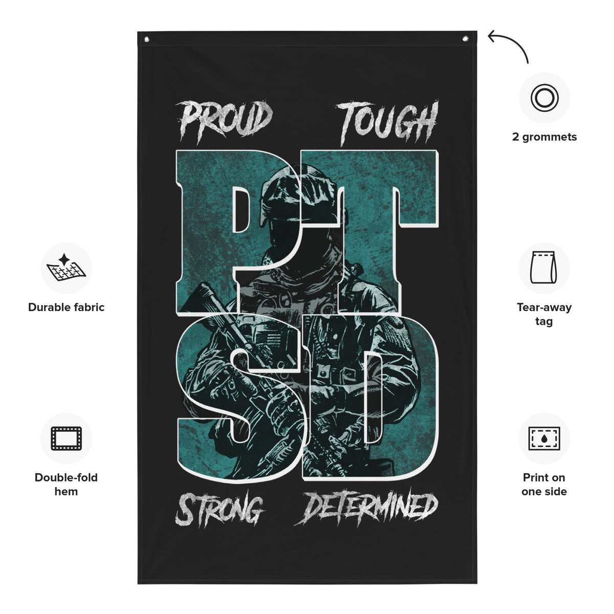 PTSD: Proud Tough Strong Determined Wall Flag