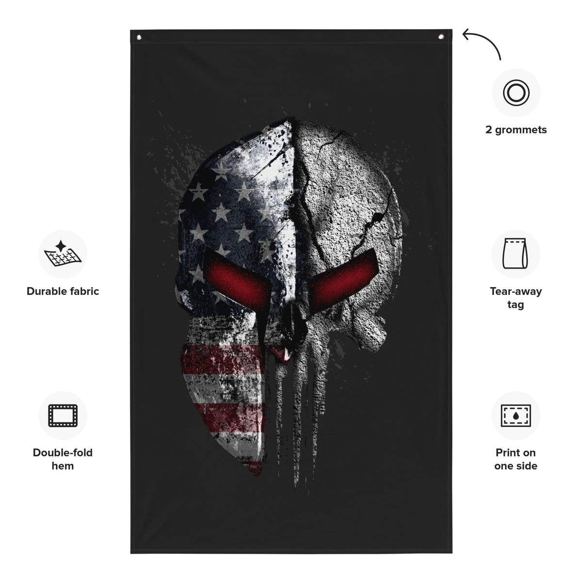 American Flag Skull Spartan Wall Flag
