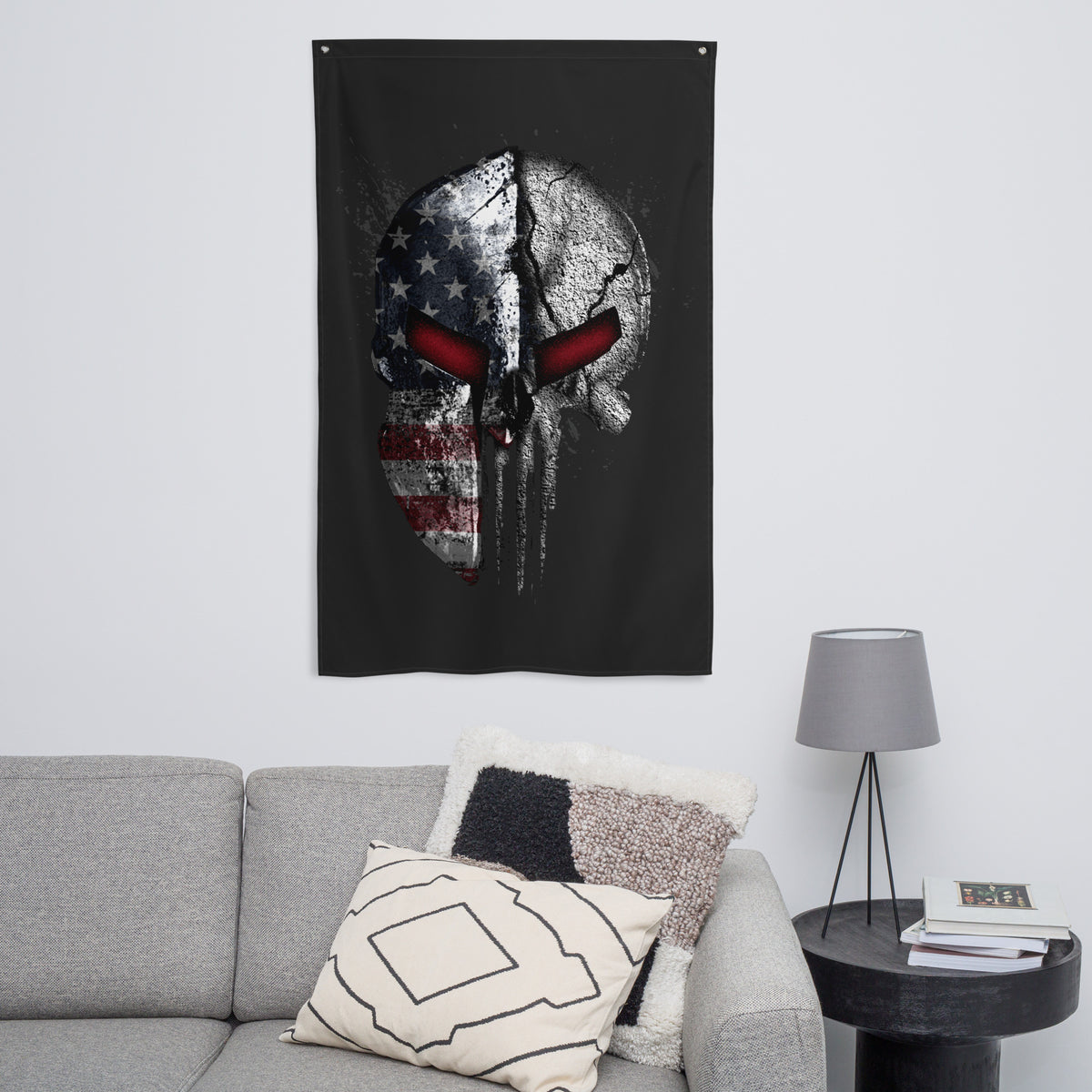 American Flag Skull Spartan Wall Flag