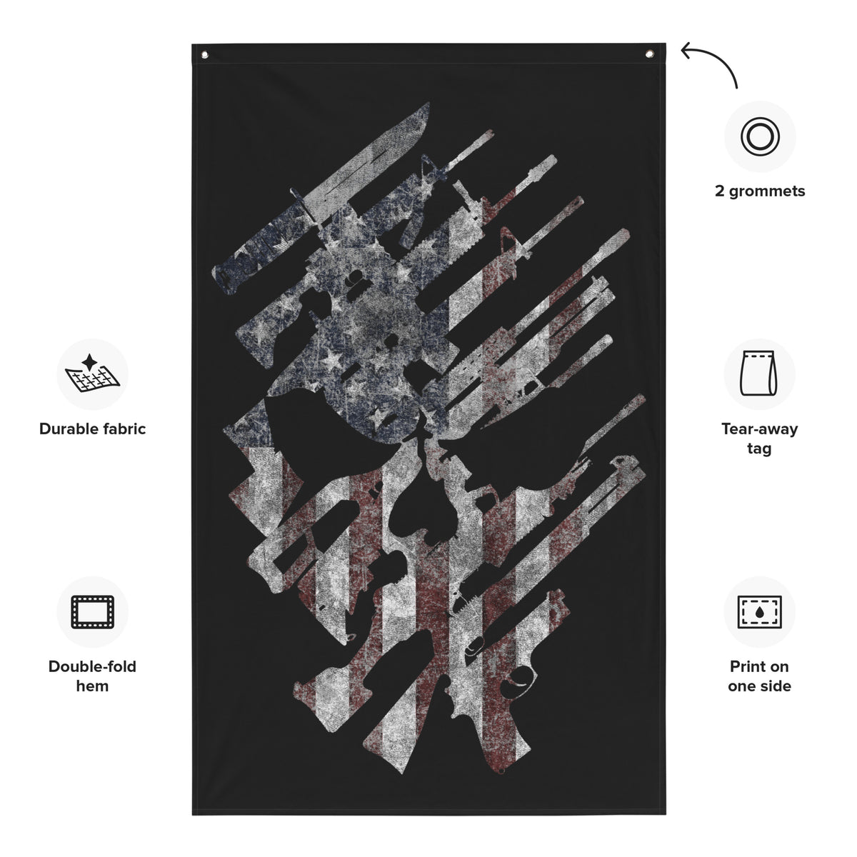American Flag -Skull and Weapons Wall Flag