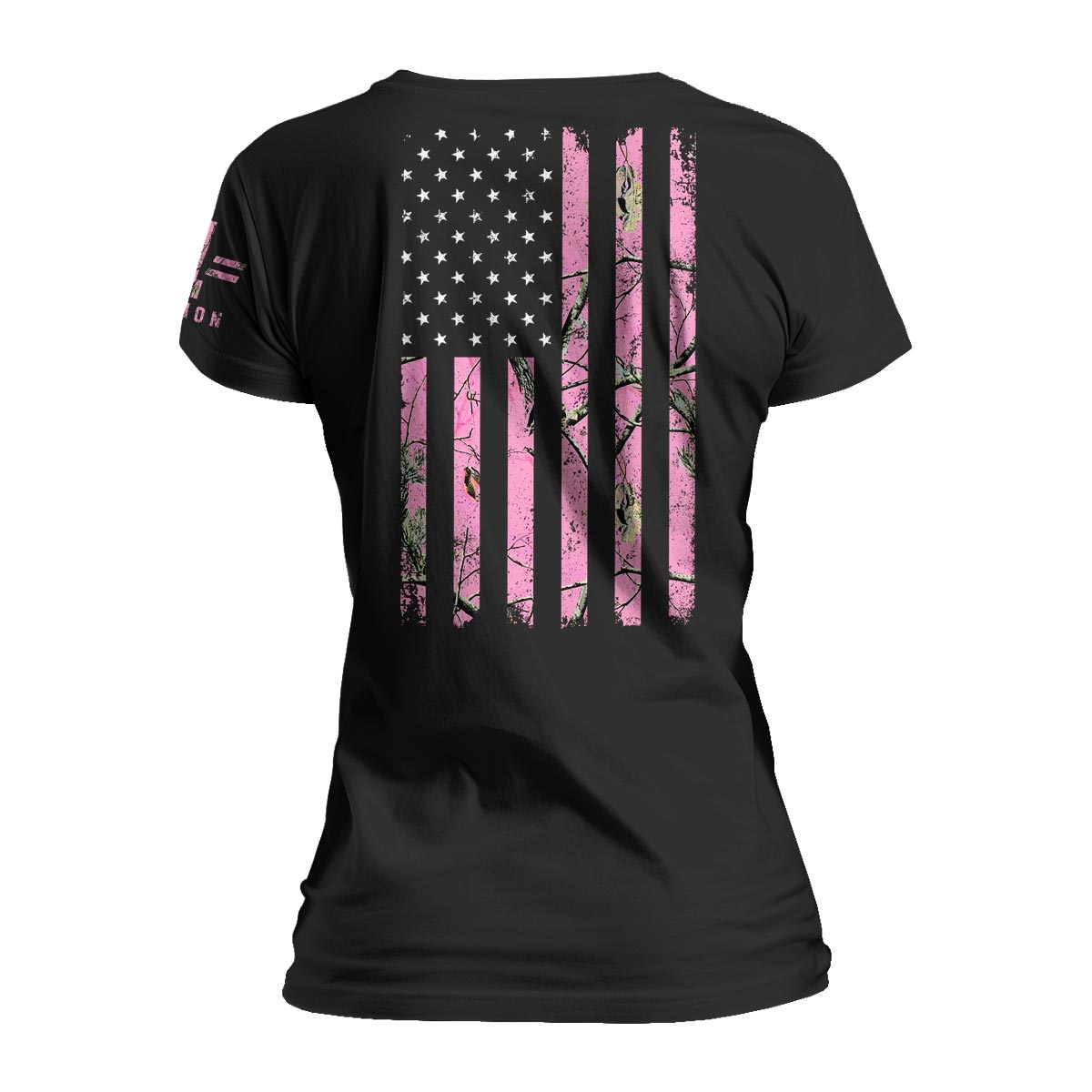 Pink Hunting Camo American Flag - Women&#39;s Relaxed Fit