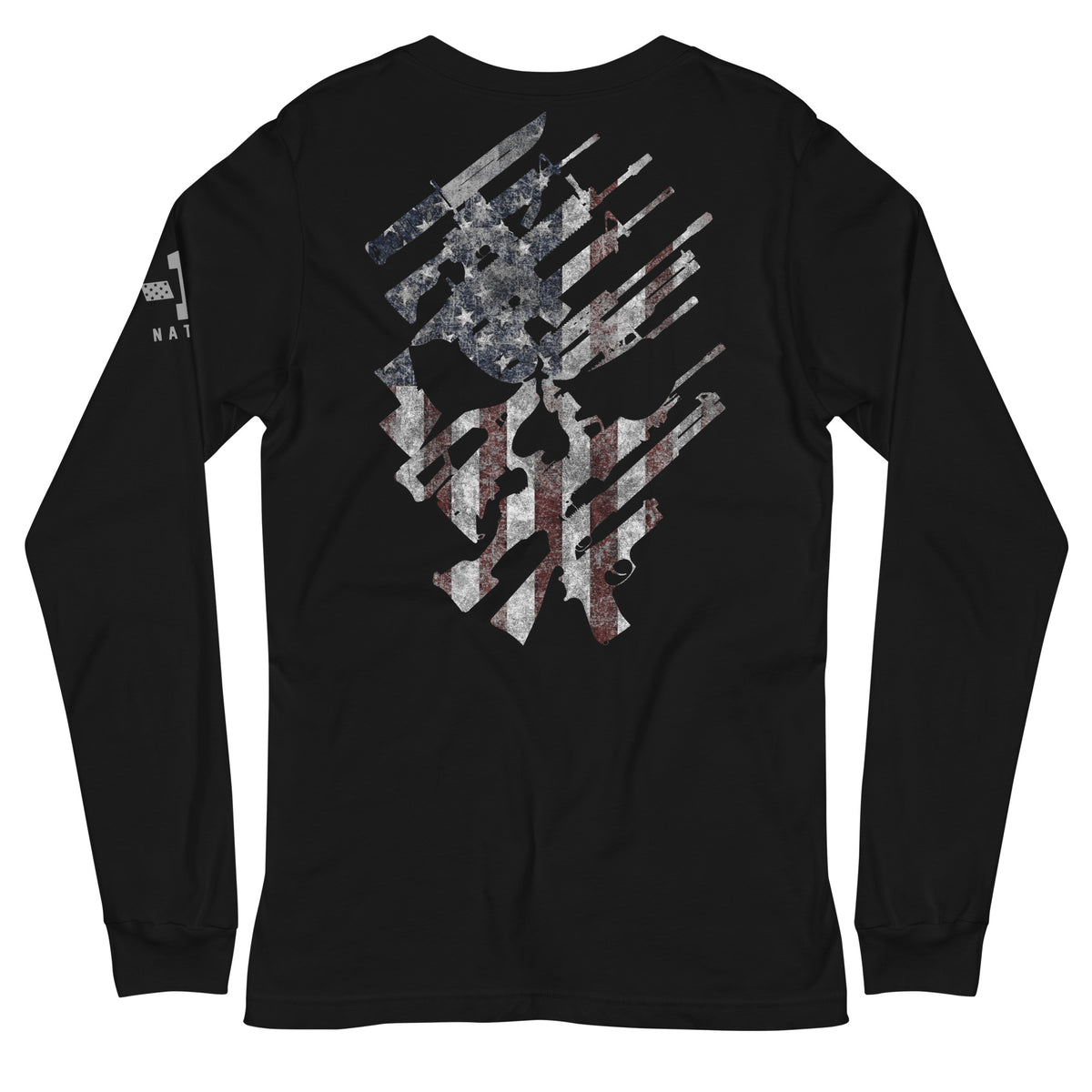 American Flag -Skull and Weapons Long Sleeve