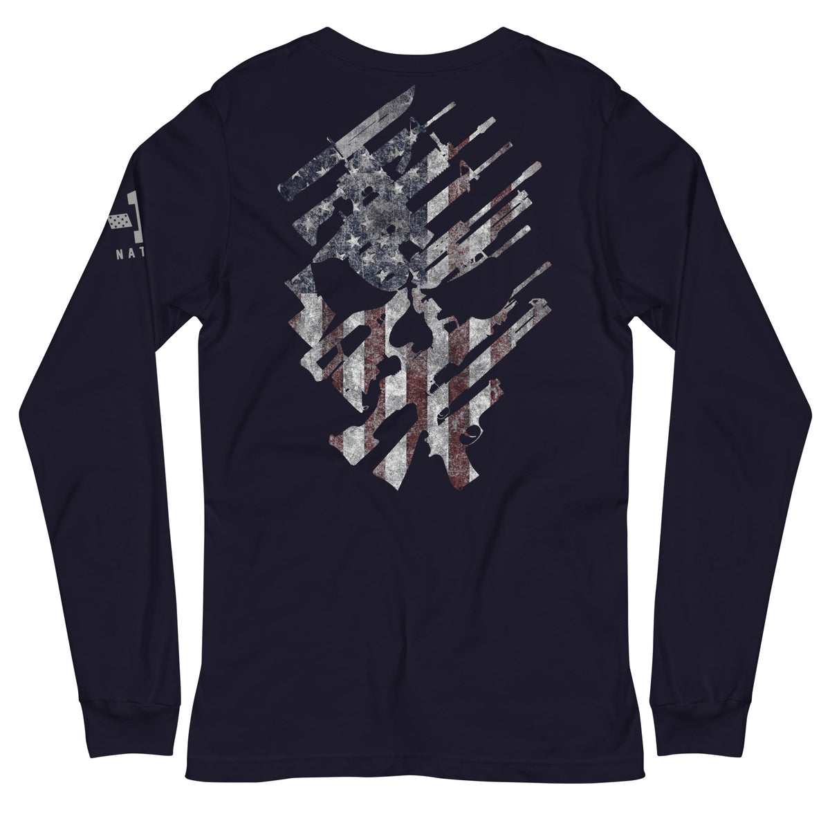 American Flag -Skull and Weapons Long Sleeve
